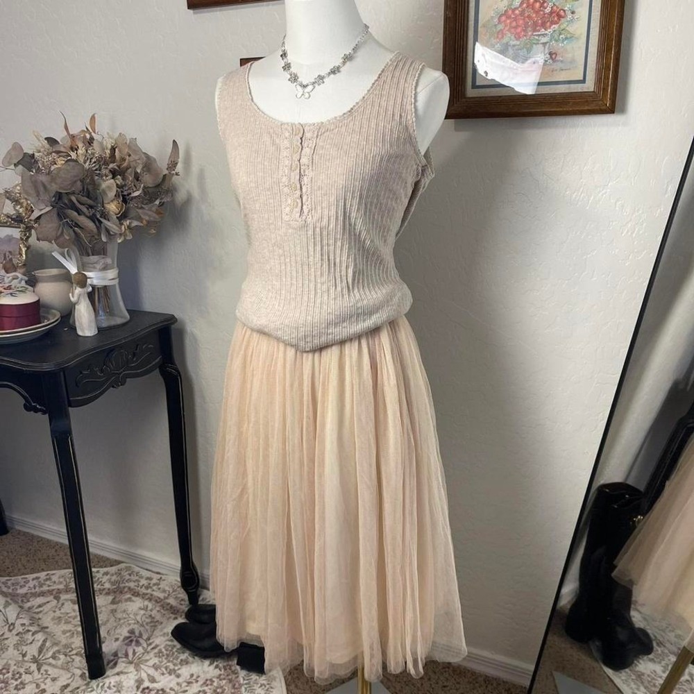 Sleeveless Knit Top and Midi Tulle Skirt Set in Light Blush